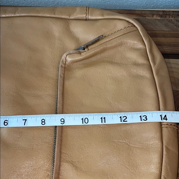 Tan Leather Hobo Shoulder Bag Slouchy Soft Large Tote Zip Front Pocket Everyday - Picture 13 of 14